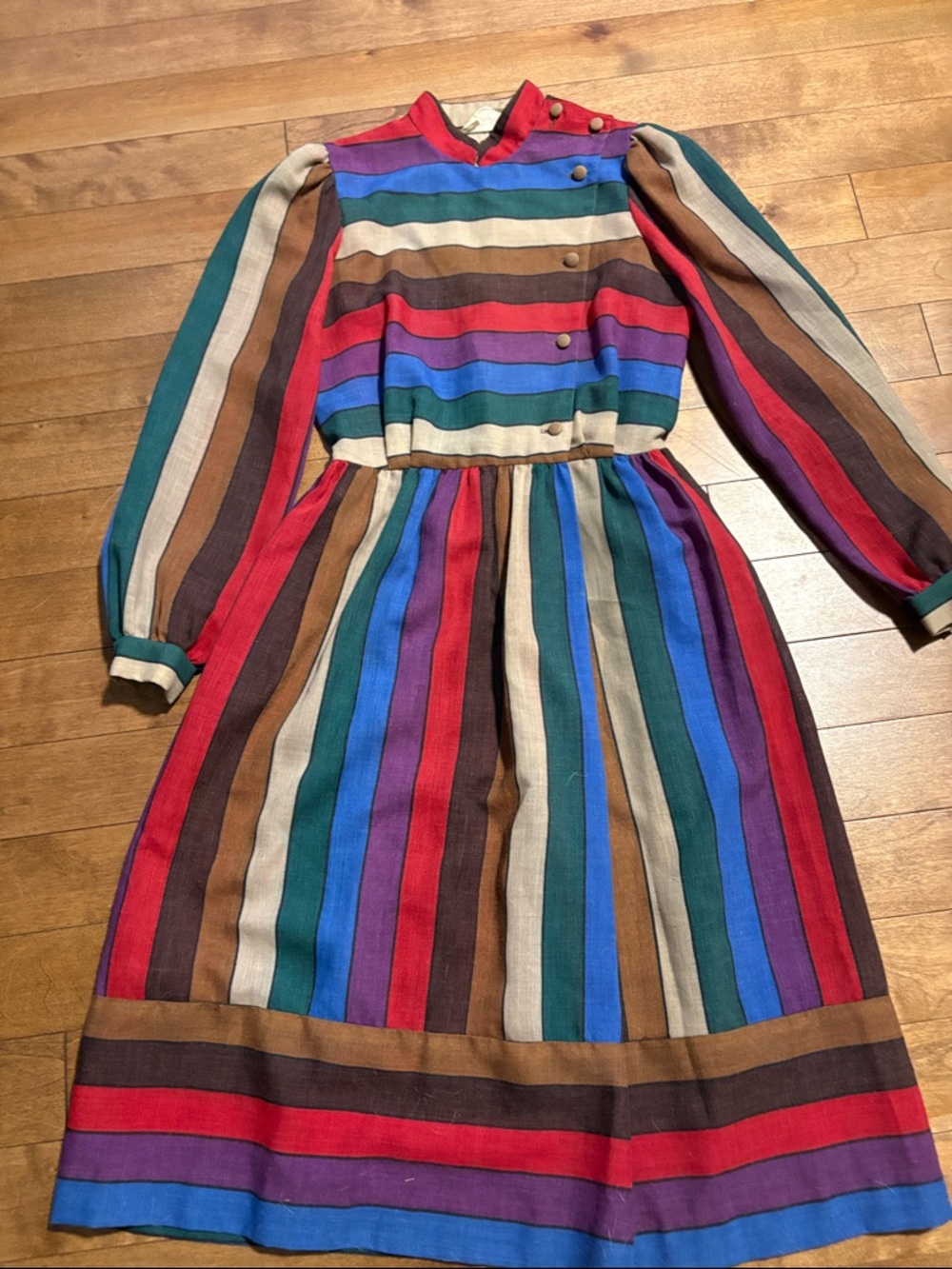 Vintage Multicolor Striped Long-Sleeve Midi Dress - Picture 4 of 10